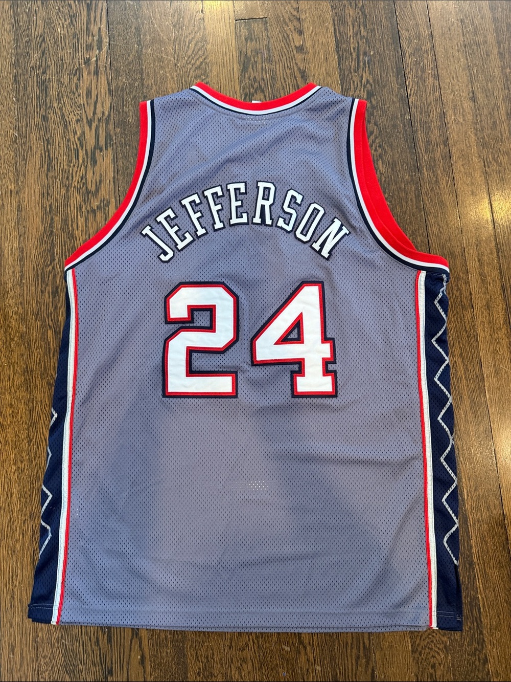 Reebok Gray Basketball Jersey with Red & Navy Trim - Number 24